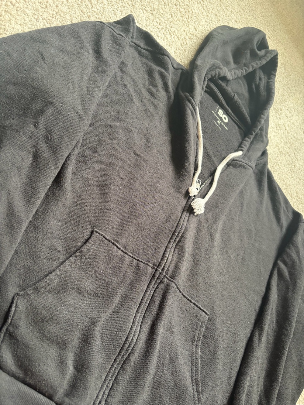 SO Black Women's Full-Zip Hooded Sweatshirt with White Drawcords - Picture 4 of 8